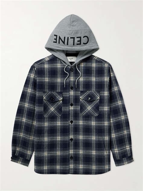 celine hooded overshirt|CELINE HOMME Checked Wool.